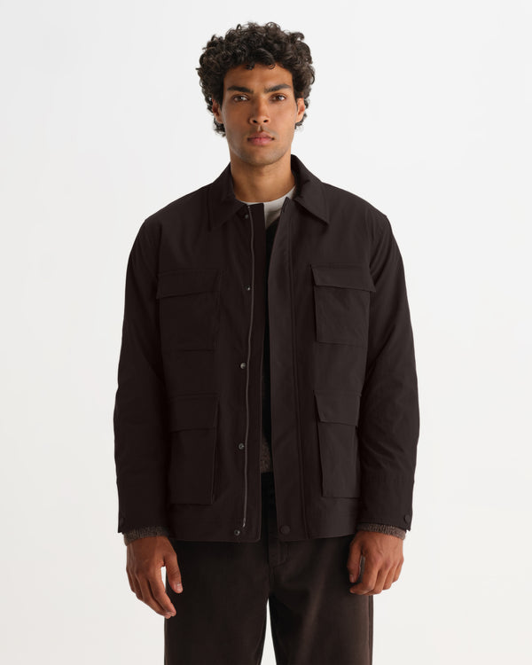wax london men's Fairfax - Dark Brown Technical Canvas Field Jacket