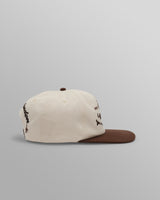 wax london men's Farrell - Ecru And Brown Script Crest Trucker Cap