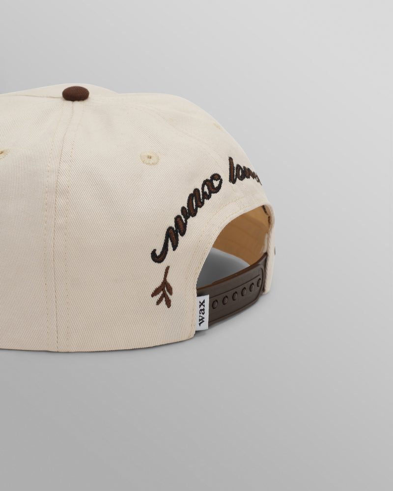 wax london men's Farrell - Ecru And Brown Script Crest Trucker Cap