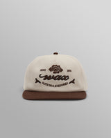 wax london men's Farrell - Ecru And Brown Script Crest Trucker Cap