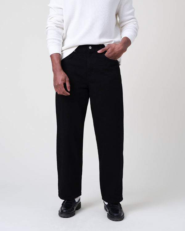 wax london men's Felix - Black Loose Fit Denim Jeans