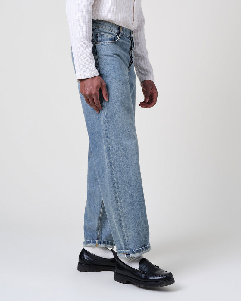 Men's Blue Wash Selvedge Loose Fit Denim Jeans | Wax London