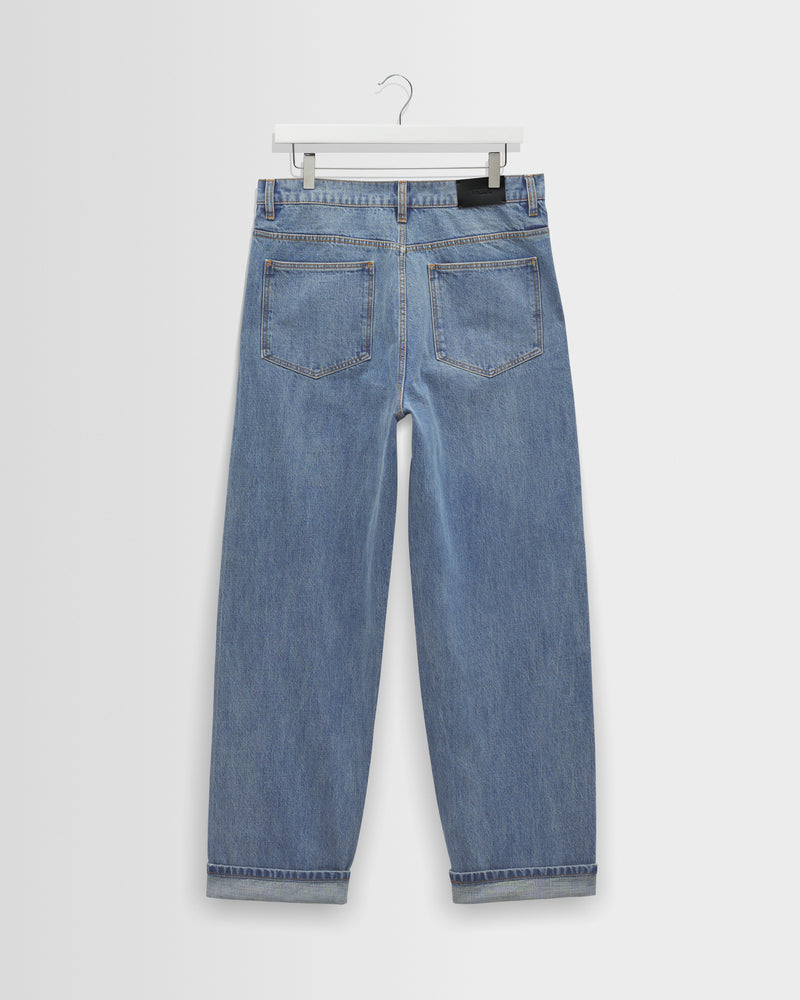Men's Blue Wash Selvedge Loose Fit Denim Jeans | Wax London