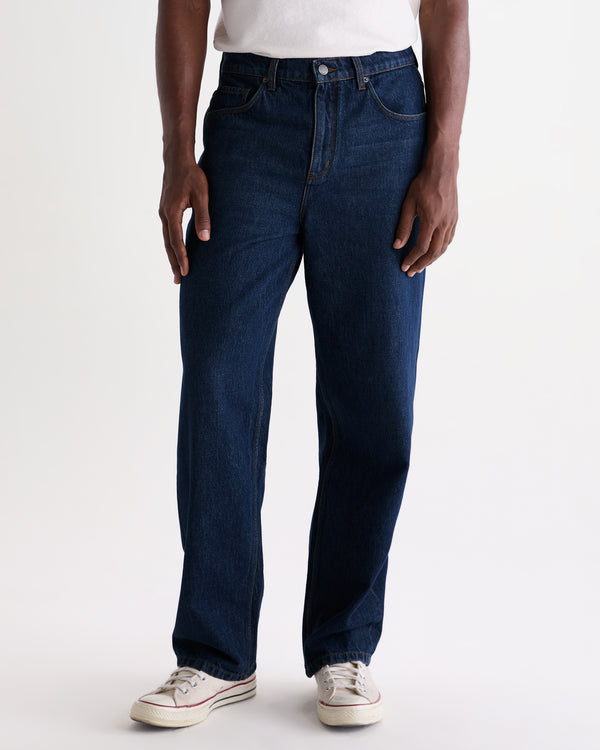 wax london men's Felix - Dark Vintage Blue Wash Loose Fit Denim Jeans