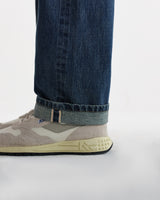 wax london men's Felix - Mid Blue Wash Selvedge Loose Fit Denim Jeans