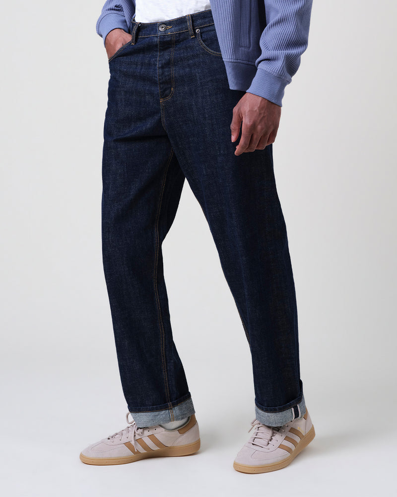 Men's Rinse Wash Selvedge Loose Fit Denim Jeans | Wax London