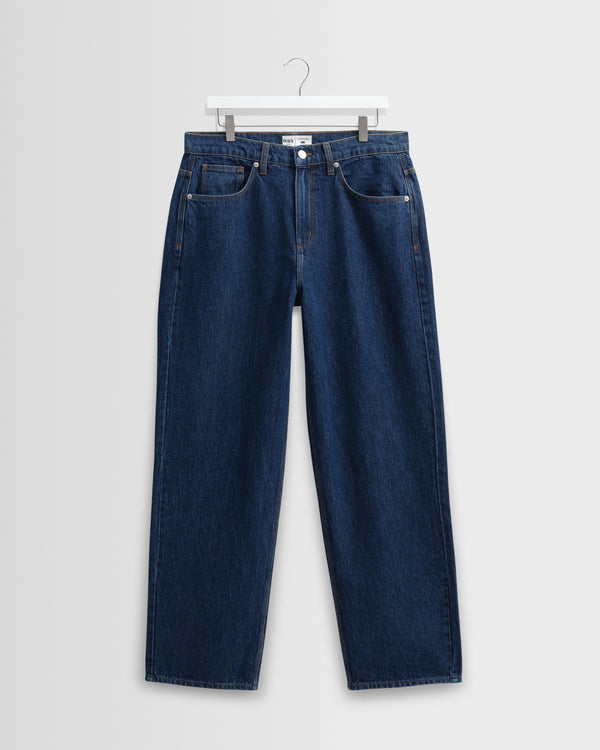 Men's Vintage Blue Wash Loose Fit Denim Jeans | Wax London