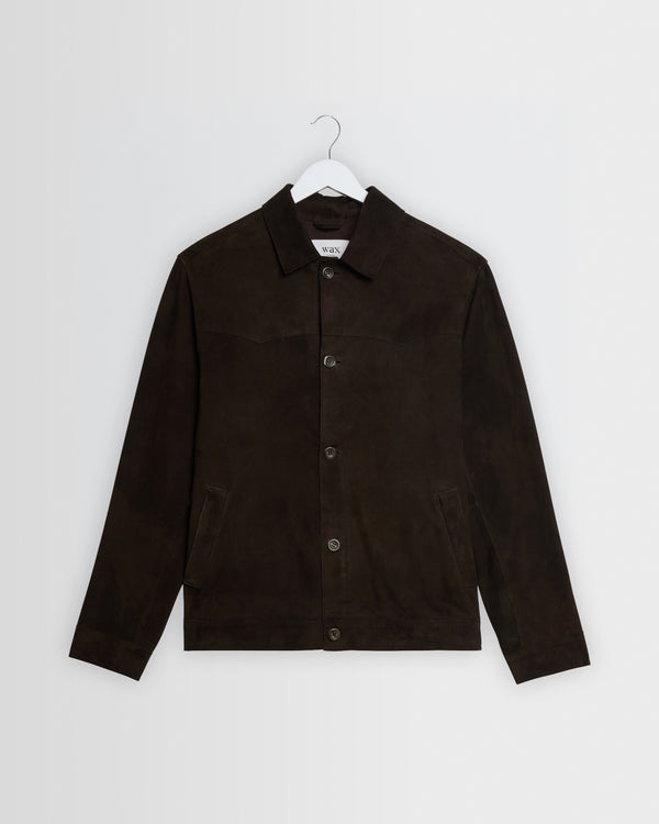 wax london men's Fen - Brown Suede Jacket