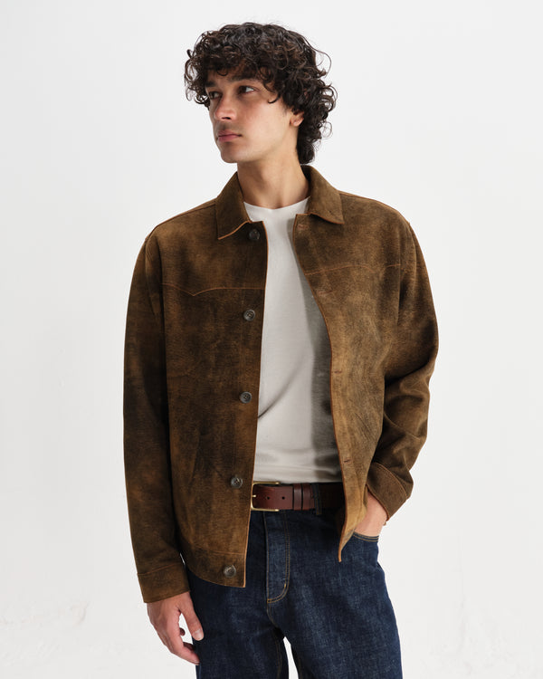 wax london men's Fen - Tonal Brown Suede Jacket