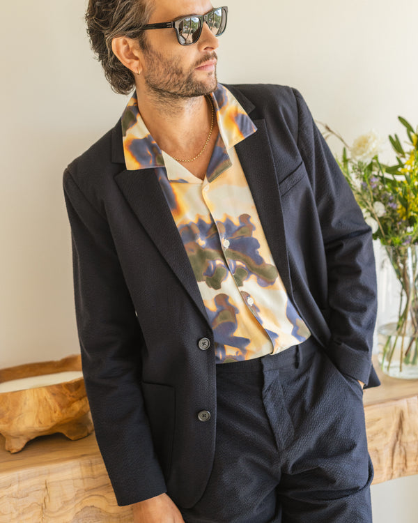 wax london men's Fintry - Black Seersucker Blazer