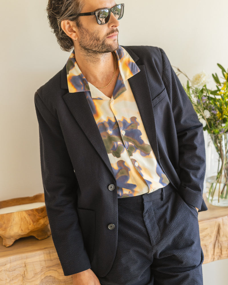 wax london men's Fintry - Black Seersucker Blazer