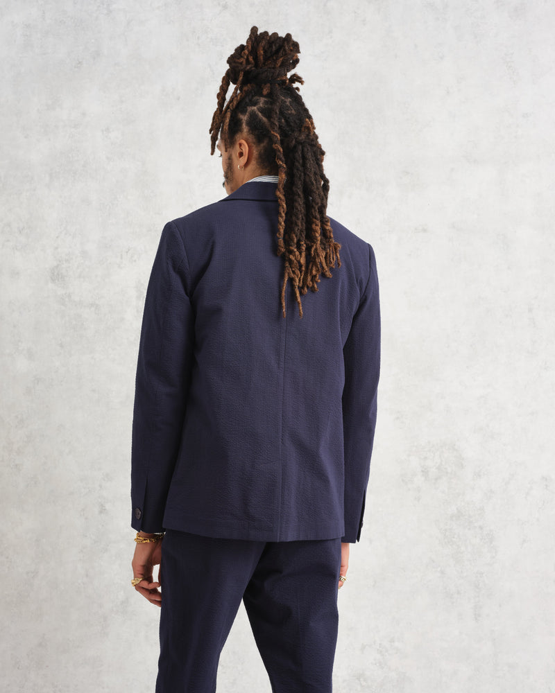 wax london Fintry Blazer Navy Seersucker