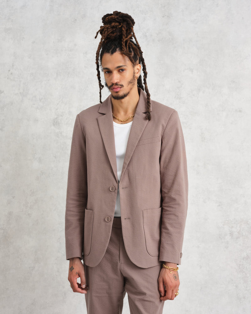 wax london Fintry Blazer Taupe Seersucker