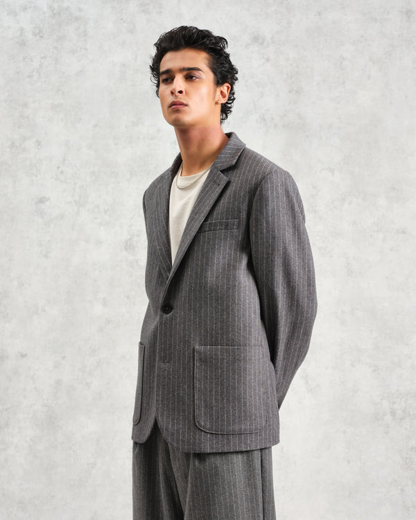 wax london men's Fintry - Charcoal Grey Pinstripe Wool Blazer