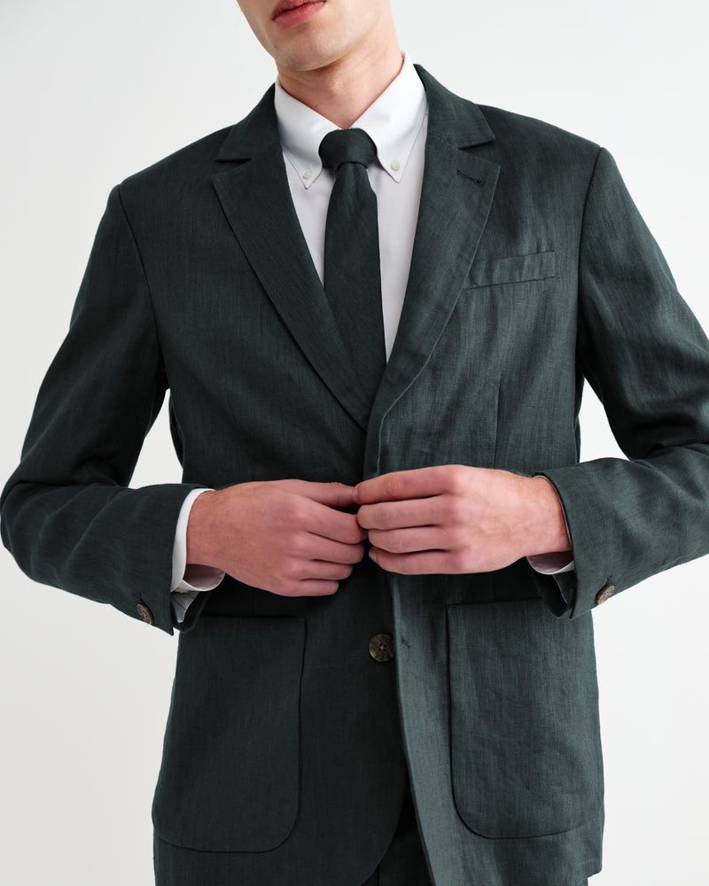 Men's Dark Green Linen Single-Breasted Blazer | Wax London Men's Dark Green Linen Single-Breasted Blazer | Wax London