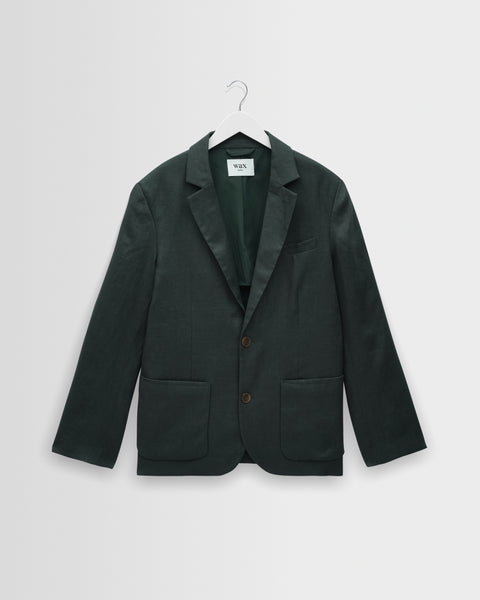 Fintry - Dark Green Linen Single-Breasted Blazer