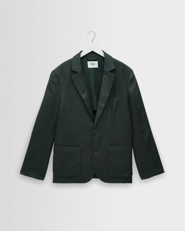 wax london men's Fintry - Dark Green Linen Single-Breasted Blazer