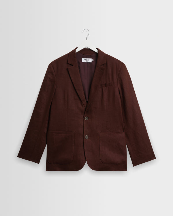 wax london men's Fintry - Merlot Linen Single-Breasted Blazer