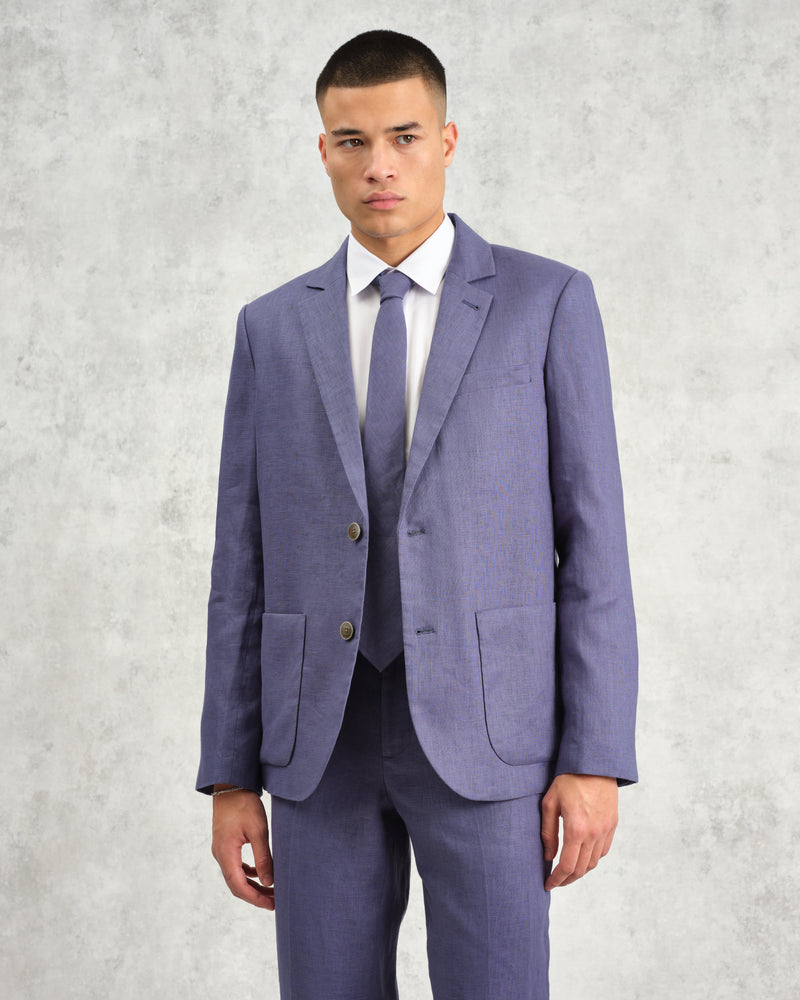 wax london Fintry - Mid-Blue Linen Blazer