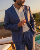 wax london men's Fintry - Mid-Blue Linen Blazer
