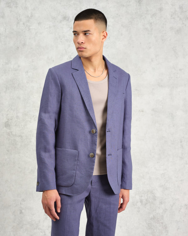 wax london Fintry - Mid-Blue Linen Blazer