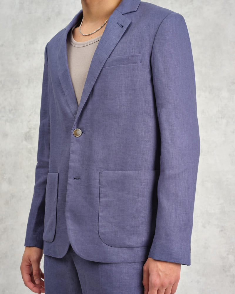 wax london Fintry - Mid-Blue Linen Blazer