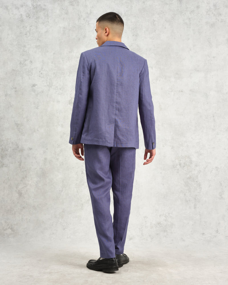 wax london Fintry - Mid-Blue Linen Blazer