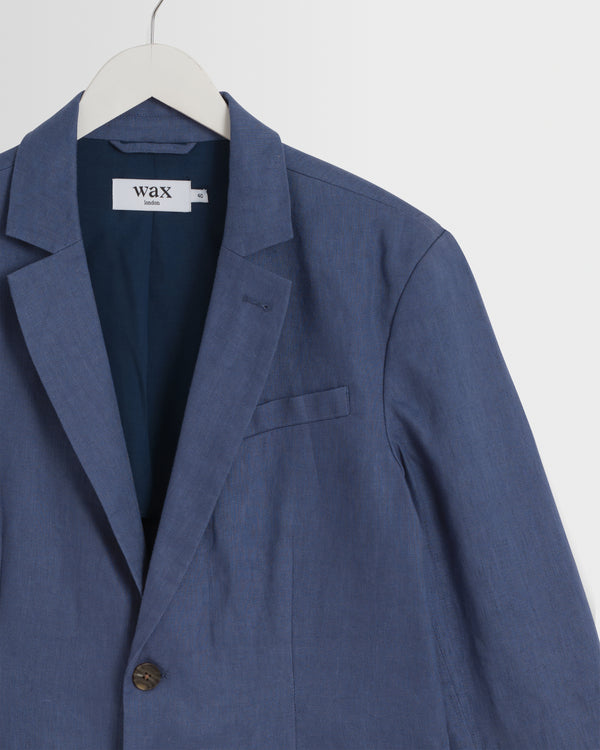 wax london men's Fintry - Mid Blue Linen Single-Breasted Blazer