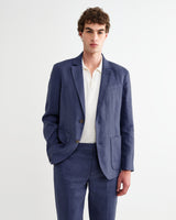 wax london men's Fintry - Mid Blue Linen Single-Breasted Blazer