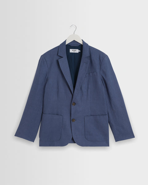 Fintry - Mid Blue Linen Single-Breasted Blazer