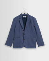 wax london men's Fintry - Mid Blue Linen Single-Breasted Blazer
