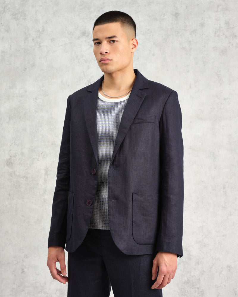 wax london Fintry - Midnight Navy Linen Blazer