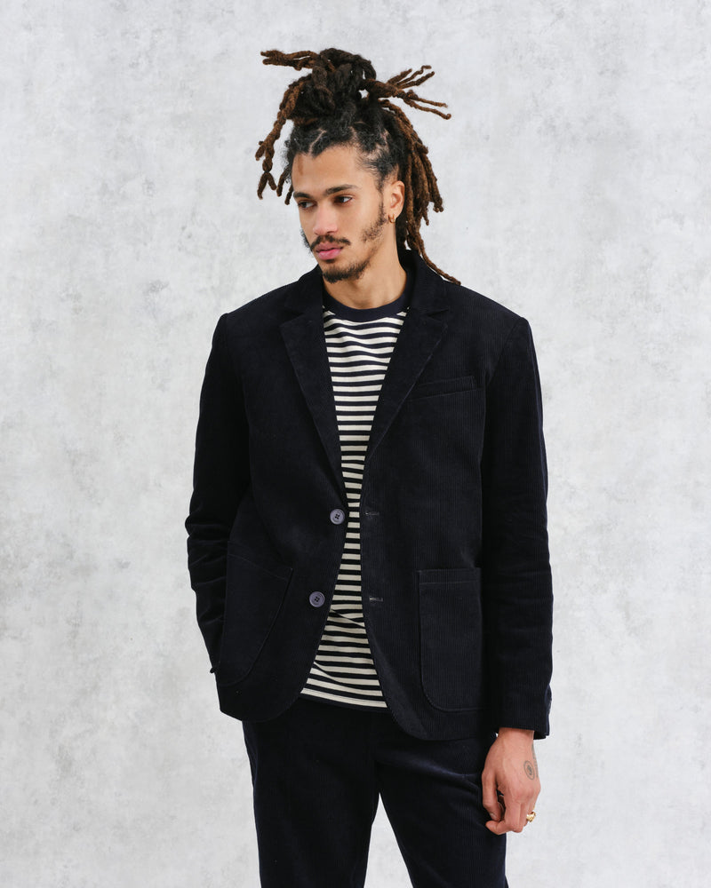 Men's Navy Corduroy Blazer Wax London - Main Image