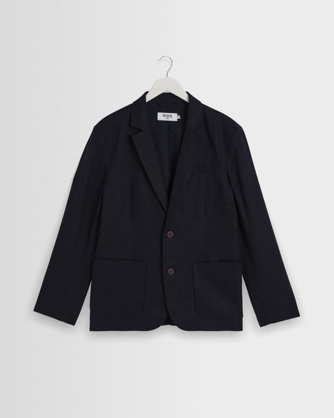 Fintry - Navy Linen Single-Breasted Blazer