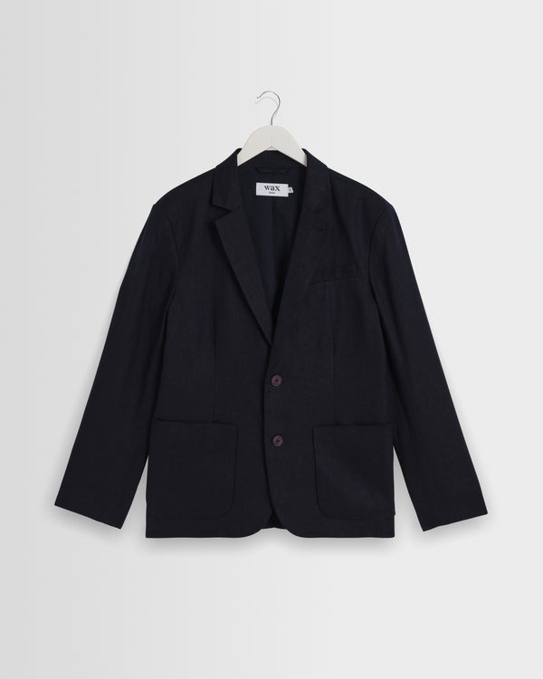 wax london men's Fintry - Navy Linen Single-Breasted Blazer