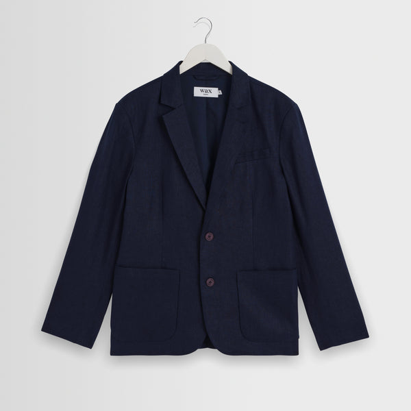 Men's Navy Linen Single-Breasted Blazer | Wax London