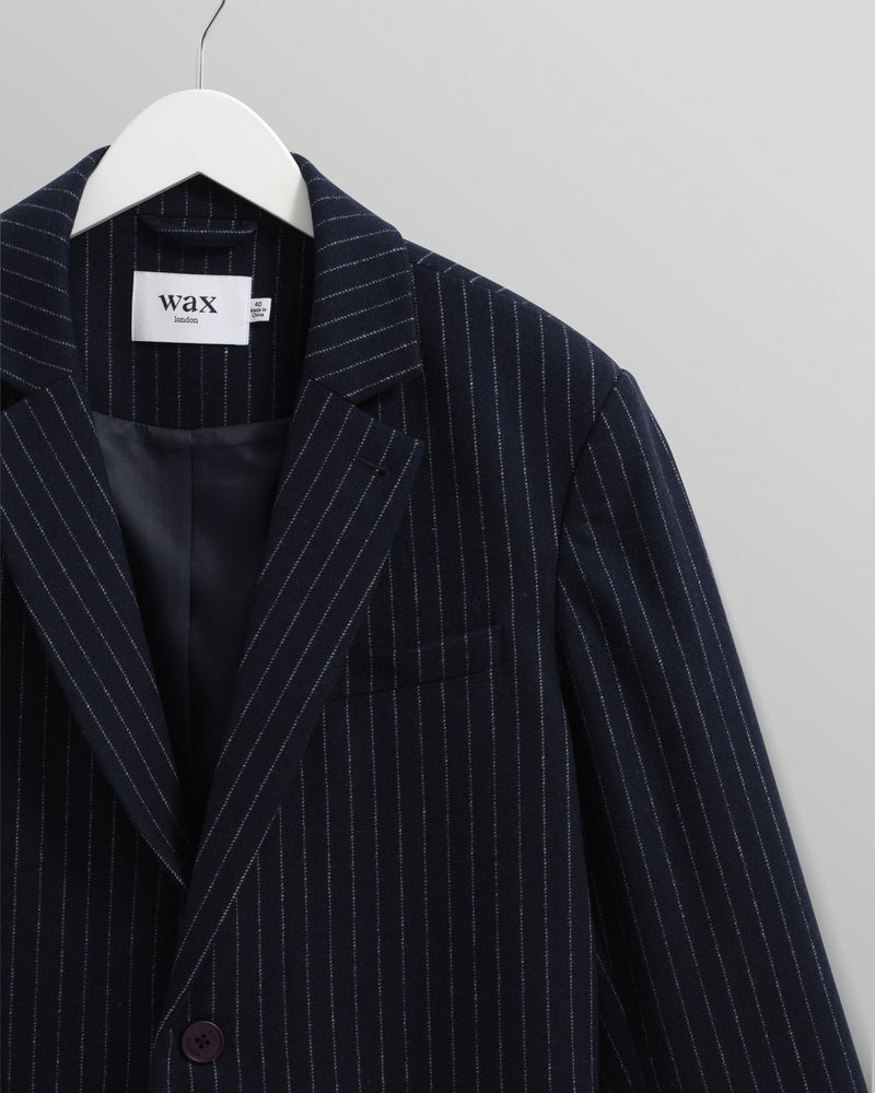 wax london Fintry - Navy Pinstripe Wool Blazer