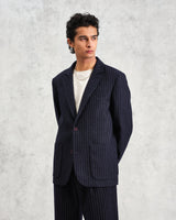 wax london Fintry - Navy Pinstripe Wool Blazer