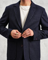 wax london Fintry - Navy Pinstripe Wool Blazer