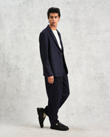 wax london Fintry - Navy Pinstripe Wool Blazer