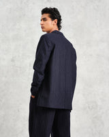 wax london Fintry - Navy Pinstripe Wool Blazer