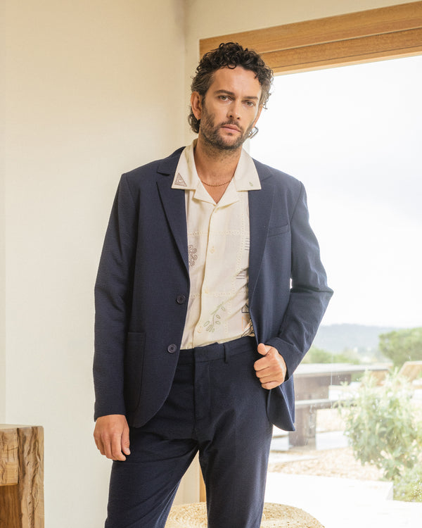 wax london men's Fintry - Navy Seersucker Blazer