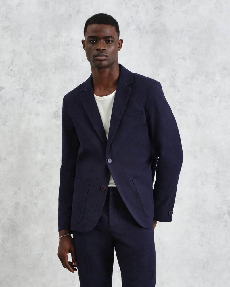 wax london men's Fintry - Navy Seersucker Blazer