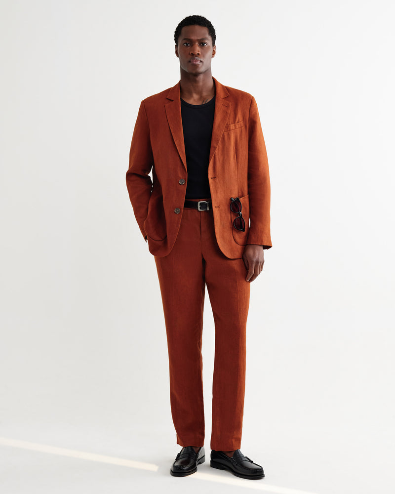 Men's Rust Linen Single-Breasted Blazer | Wax London