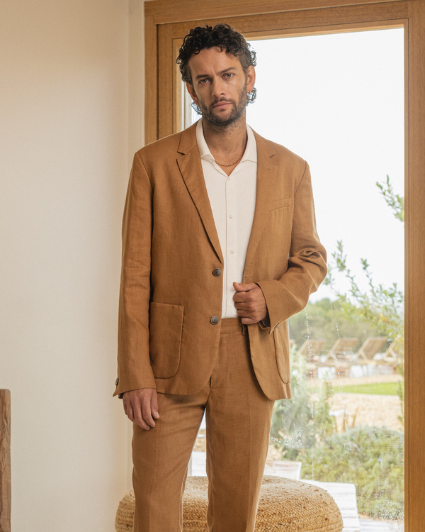 wax london men's Fintry - Tan Linen Blazer