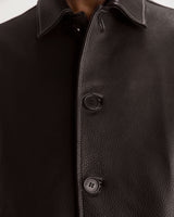 wax london men's Fitzroy - Dark Brown Leather Flight Jacket