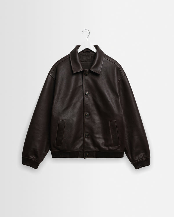 wax london men's Fitzroy - Dark Brown Leather Flight Jacket