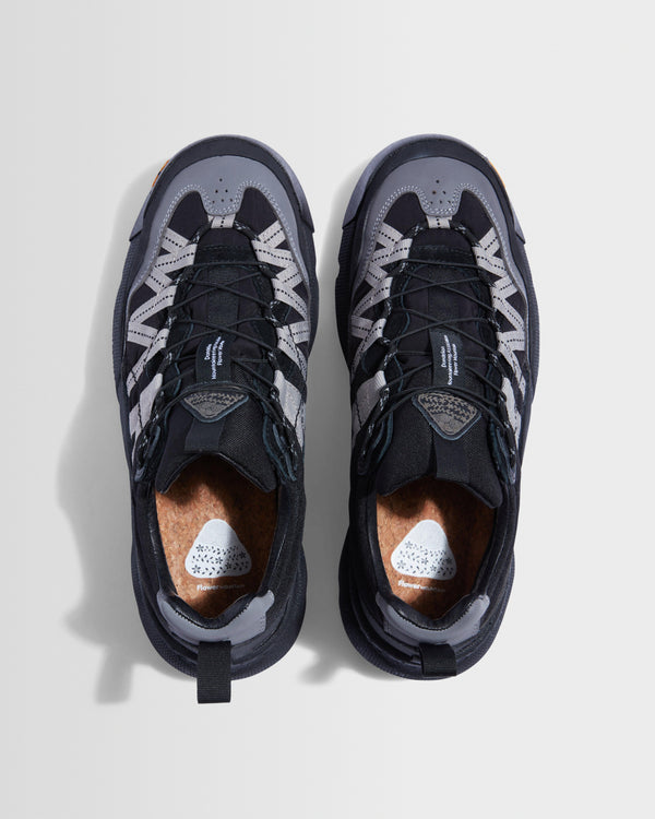 wax london men's Flower Mountain - Black Waterproof Suede And Technical Fabric Trainers