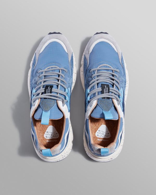 wax london men's Flower Mountain - Blue Suede And Technical Fabric Trainers