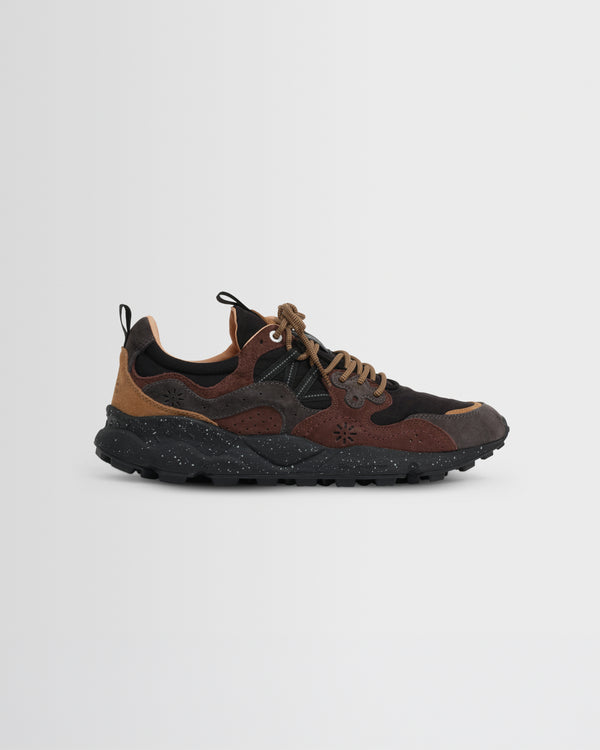 wax london men's Flower Mountain - Dark Grey And Dark Brown Suede And Nylon Yamano 3 Trainers